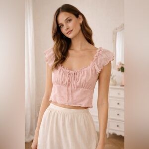 Coquette Feminine Romantic Pink Floral Ruffle Crop Top